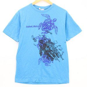 Vintage Euro Comfort Shirt Mens Blue Mexico Turtles Graphic Graphic Cotton Large
